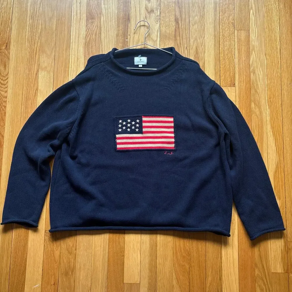 Tuckernuck XL Oversized Navy Sweater Flag Vintage 90's Rolled Collar Cotton - Picture 1 of 4